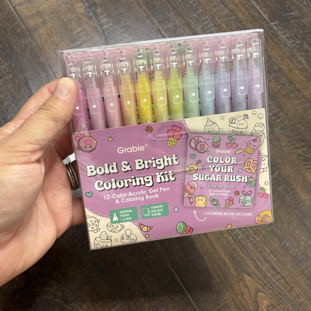 Grabie Coloring Kit, Acrylic Gel Pens Set with Book, Color Your Sugar Rush NEW!